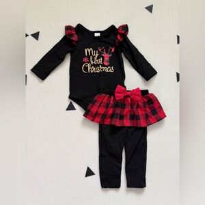 Boutique|Baby girl Festive Christmas Outfit with Red Plaid tutu leggings•12-18M